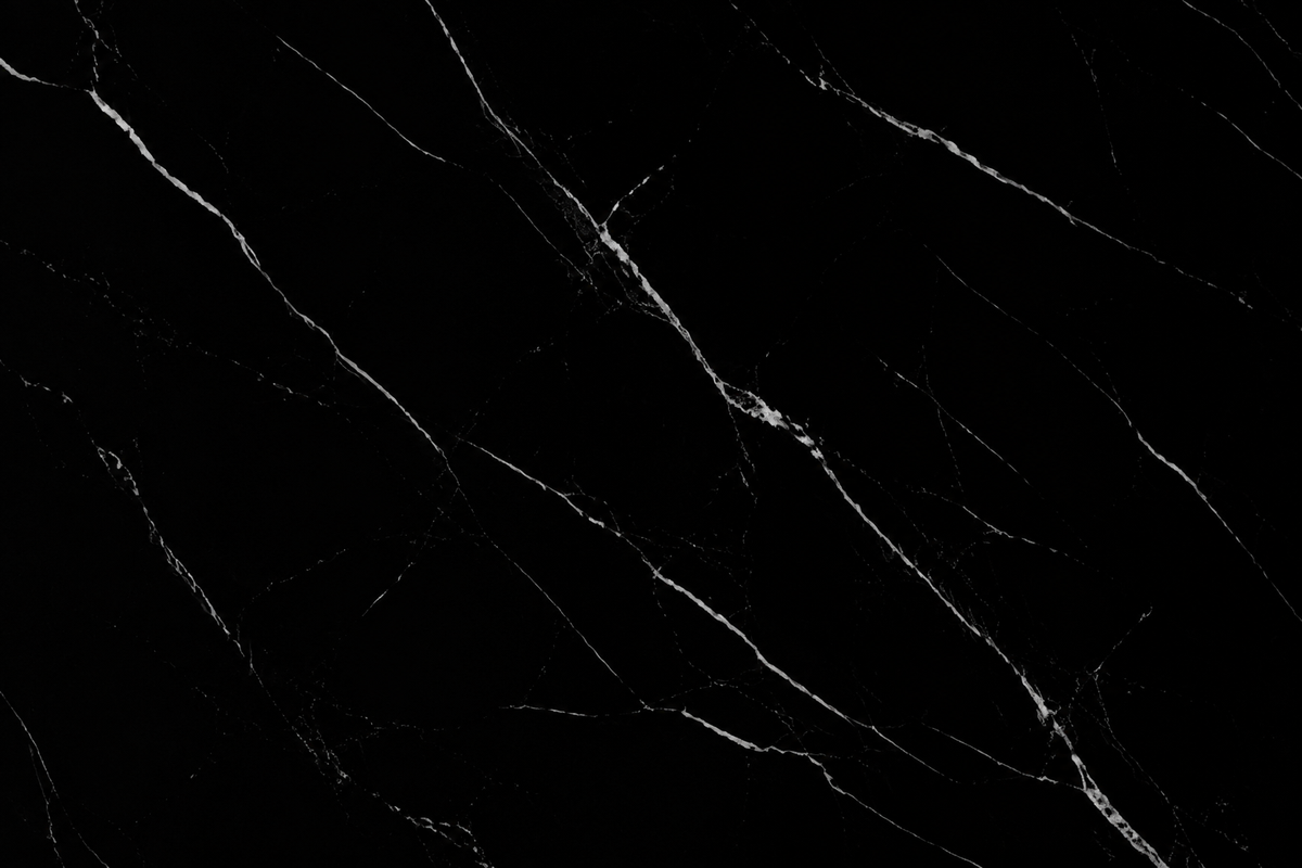 Close-up of Nero Marquina porcelain Face F2 with sparse silver-gray linear veining