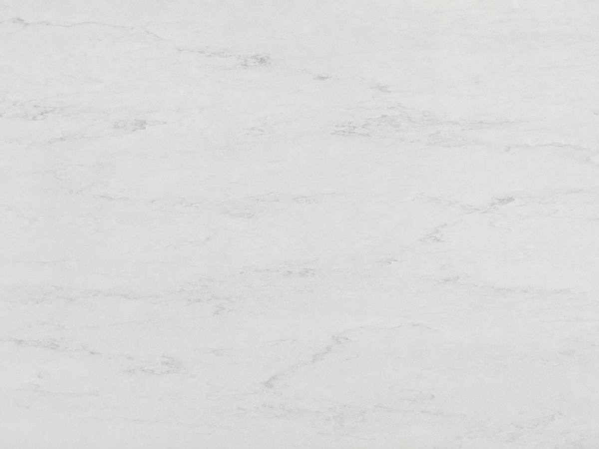Detailed Bianco Horizon Quartz pattern with soft flowing gray veining on a white surface
