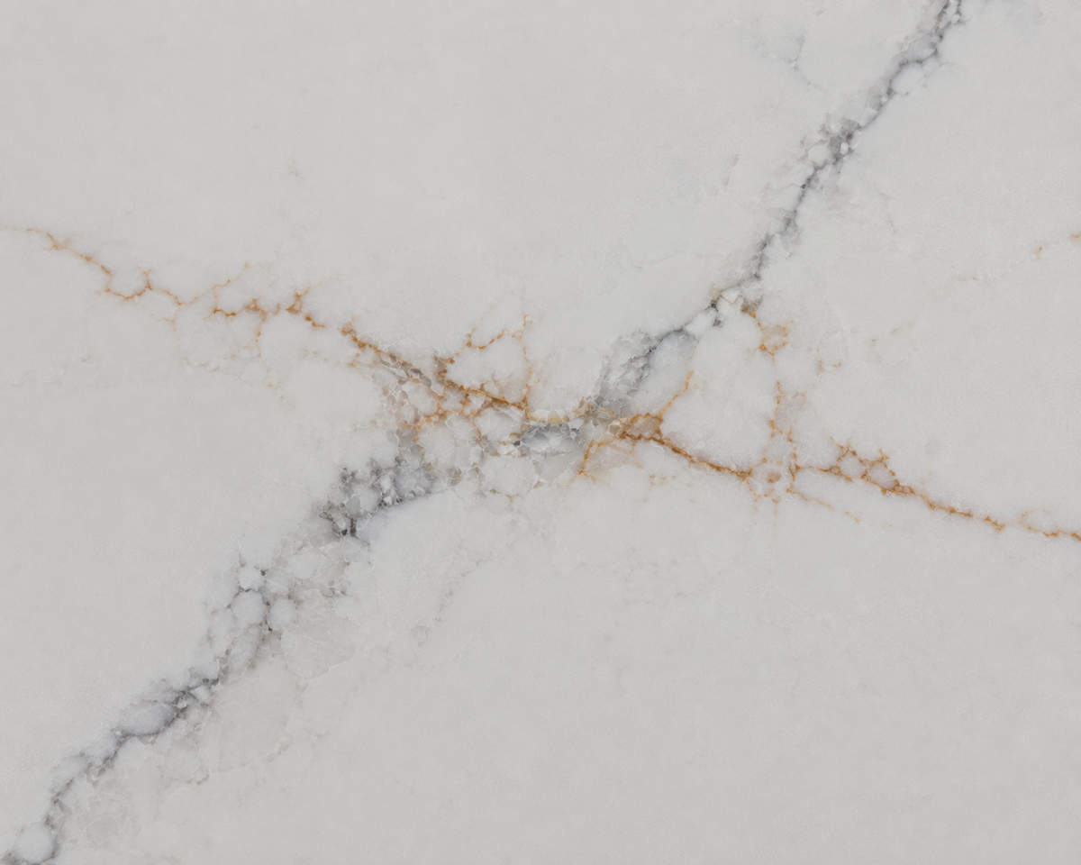 Detailed view of Lumina Gold Quartz with airy white space and refined intersecting linear movement