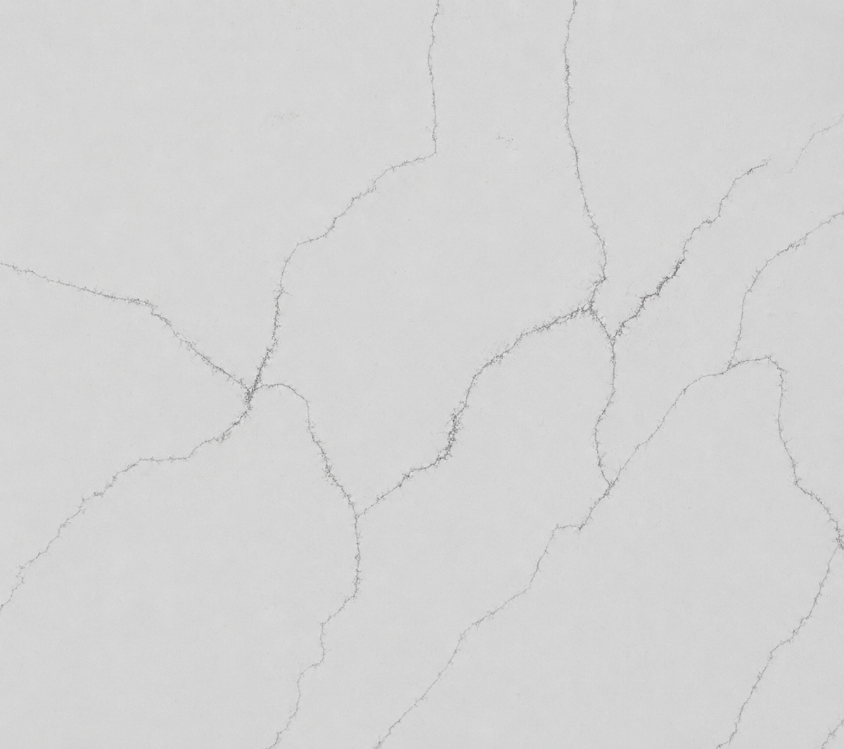 Detailed Calacatta Everest Quartz pattern with natural-looking gray veins on a white background