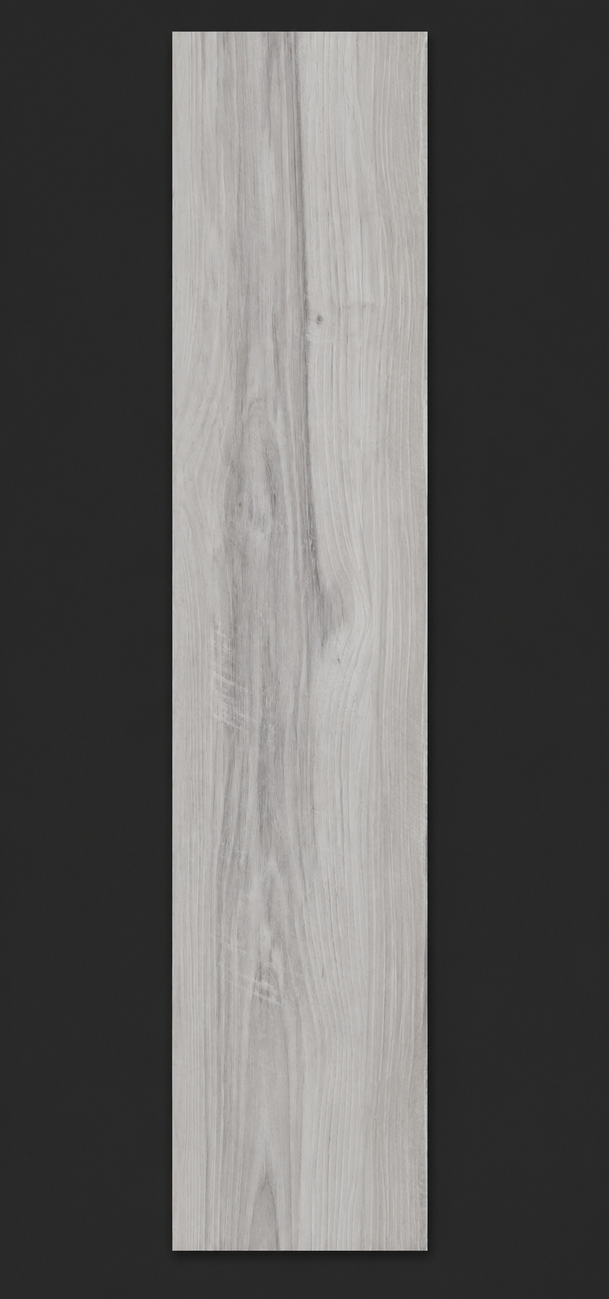 Coastal Gray SPC flooring full plank product view on a charcoal studio background