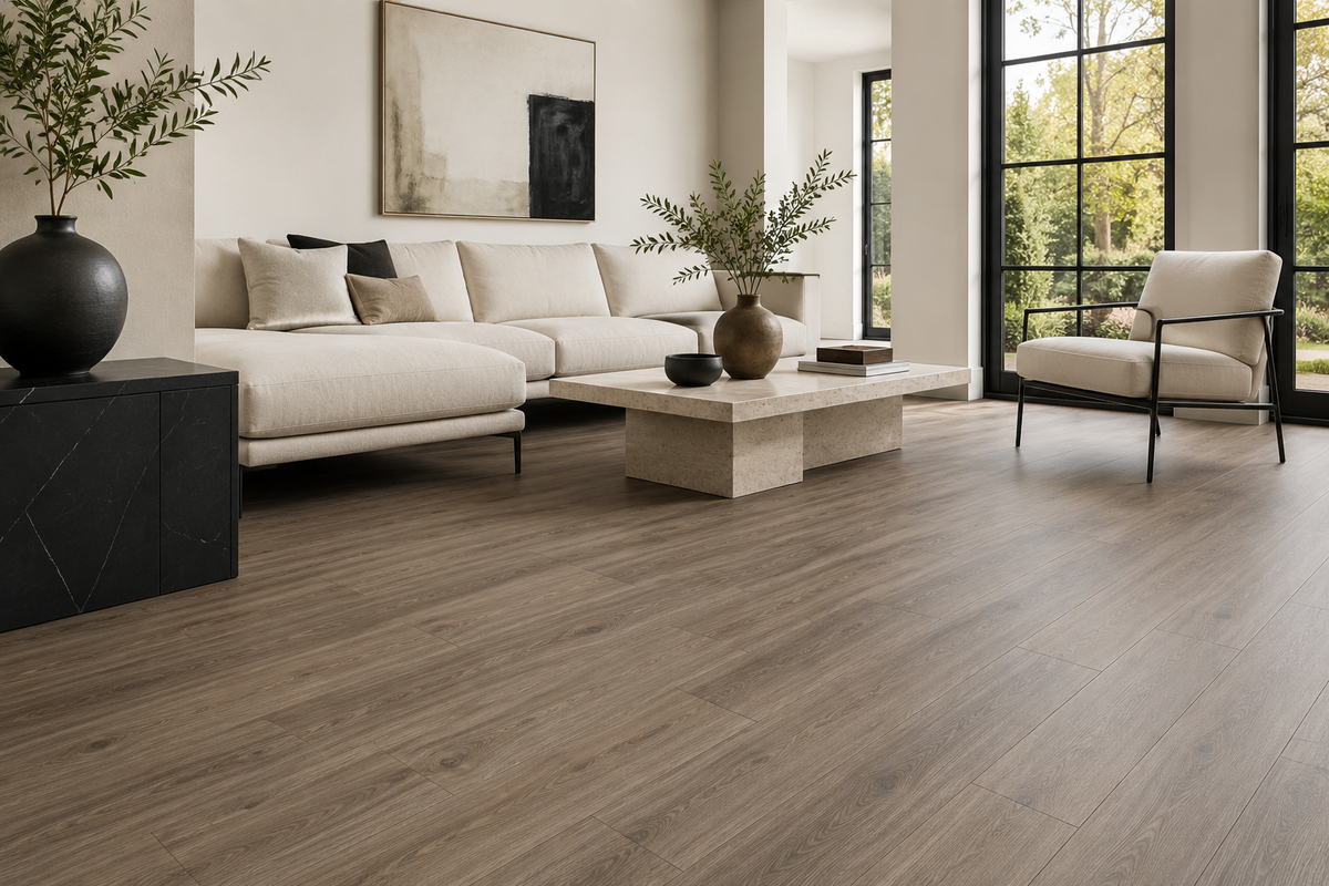 Monaco Oak SPC flooring in a bright contemporary living room