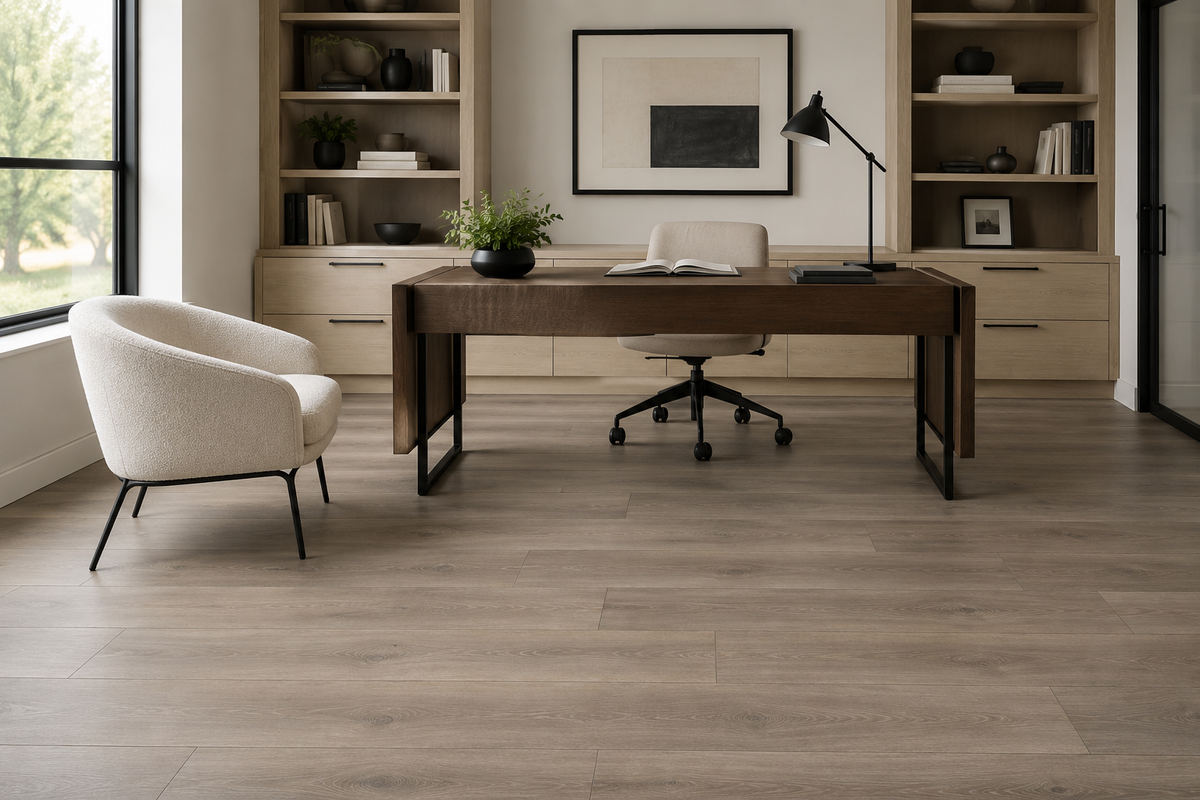 Monaco Oak SPC flooring in a refined contemporary home office
