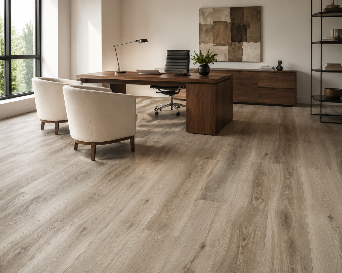 Santorini Beige SPC flooring in a contemporary private office