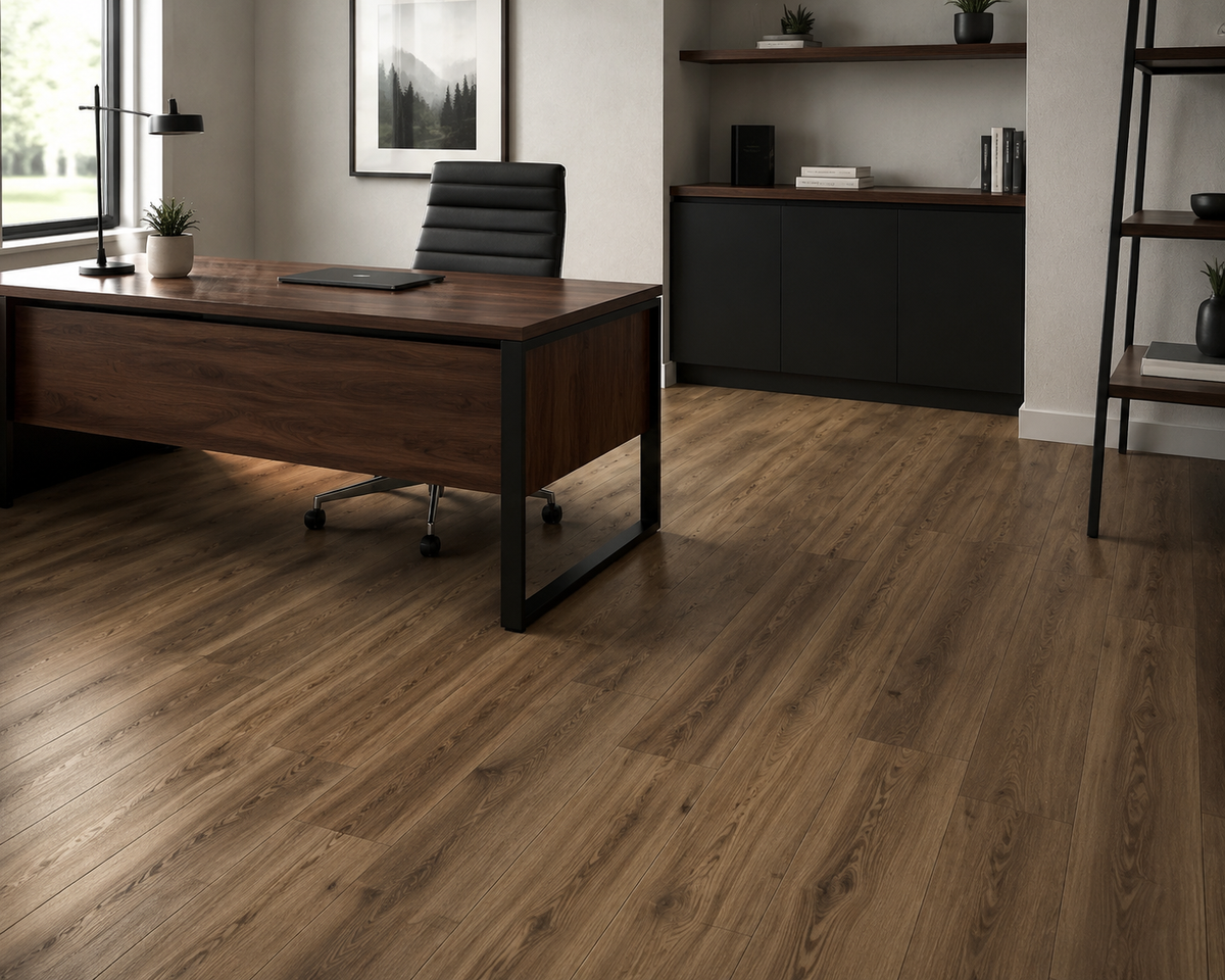 Silver Ridge wide-plank SPC flooring in a professional home office