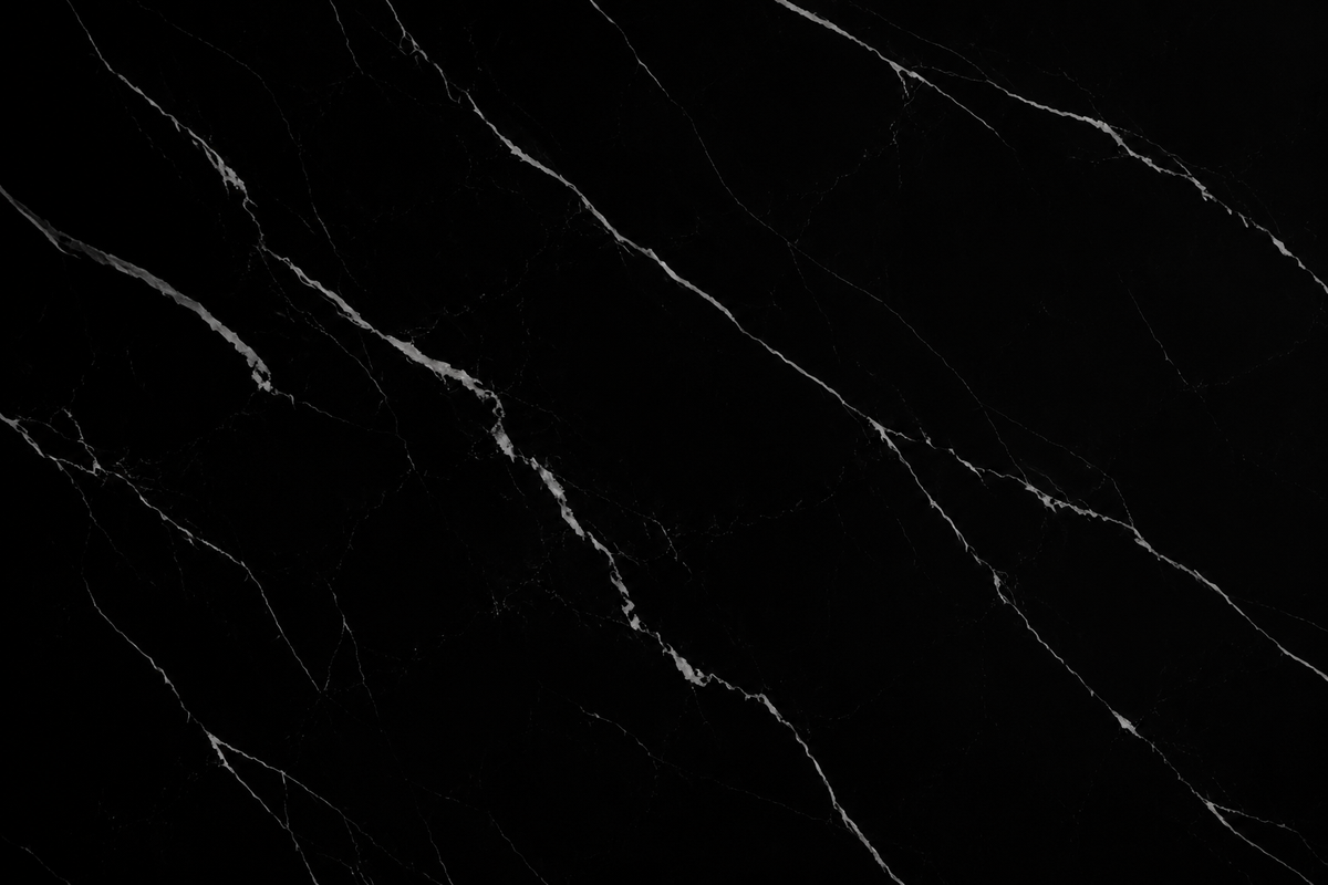 Close-up of Nero Marquina porcelain Face F1 with fine white veining on a deep black field