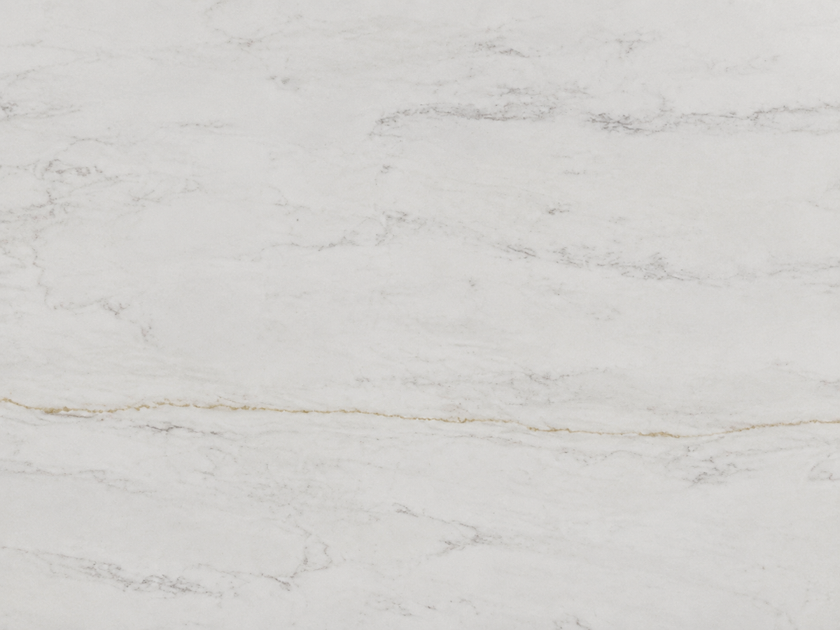 Close-up of Bianco Horizon Quartz showing delicate gray veining with subtle warm accents