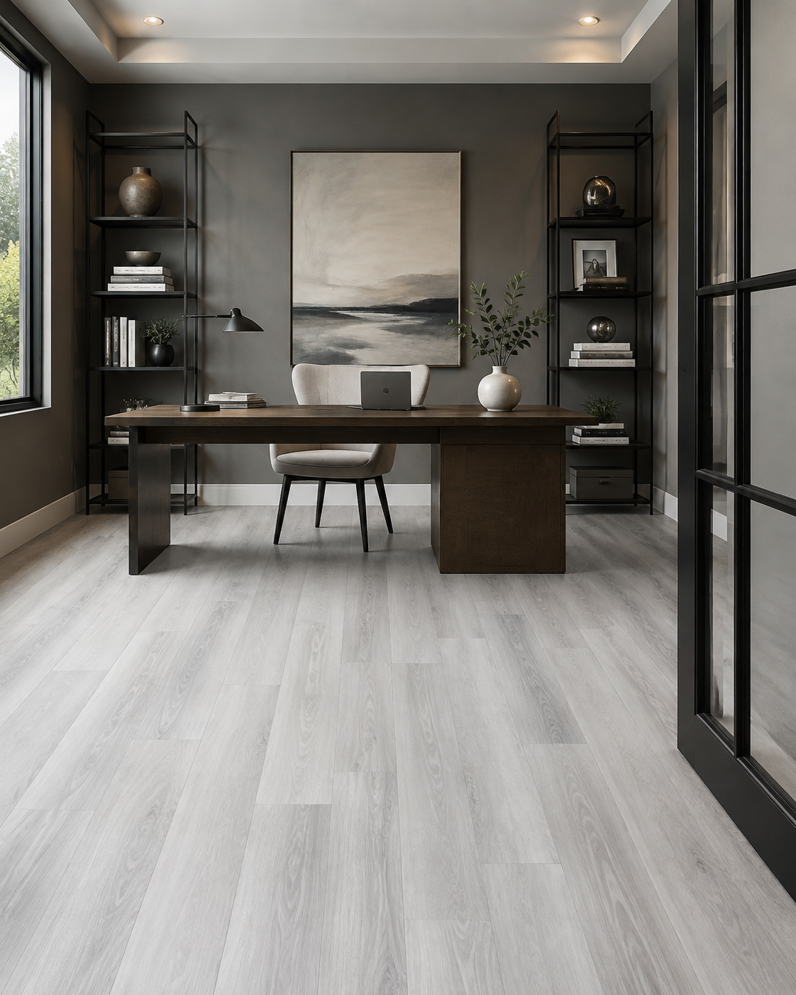 Coastal Gray SPC flooring in a contemporary executive home office
