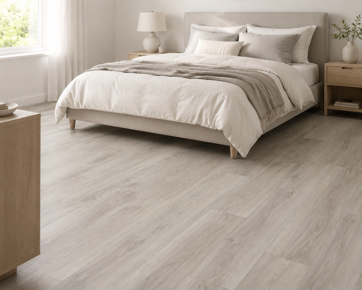 Coastal Breeze SPC flooring in a bright contemporary living room