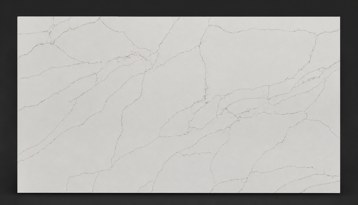 Full white stone slab with elegant fine gold veining pattern