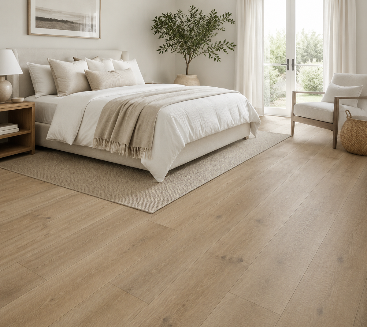 Natural Haven light oak flooring in a serene neutral bedroom