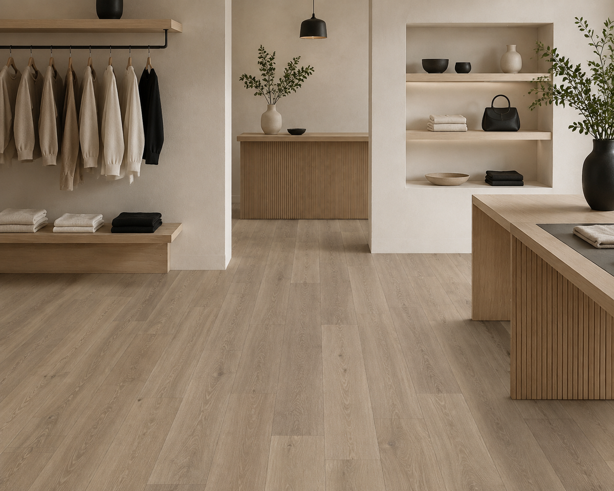 Natural Haven SPC flooring in an upscale modern boutique interior